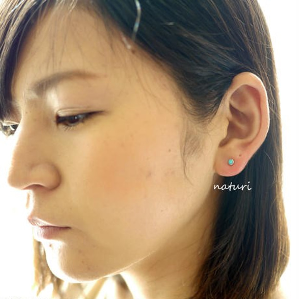 【noix】sv925 turquoise pierce with pearl catch (1pc) 3枚目の画像