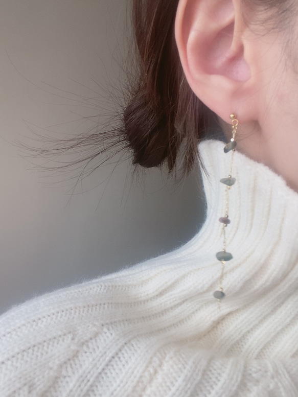 天然石14kgpチェーンピアス【アースカラーミックス】ピアス