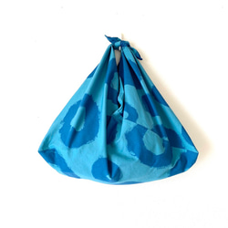 ＊受注販売＊ 収納袋付き まち付きあづま袋　まる　ターコイズブルー　エコバッグ 1枚目の画像