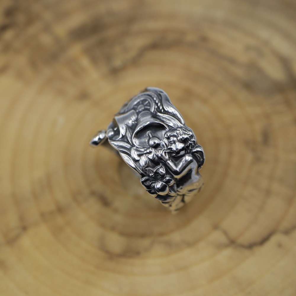 天使が告げる福音｜ヴィンテージ｜シルバー｜スプーンリング｜鐘｜造形美｜意匠｜ラッパ｜植物｜大人カジュアル｜トラッド系