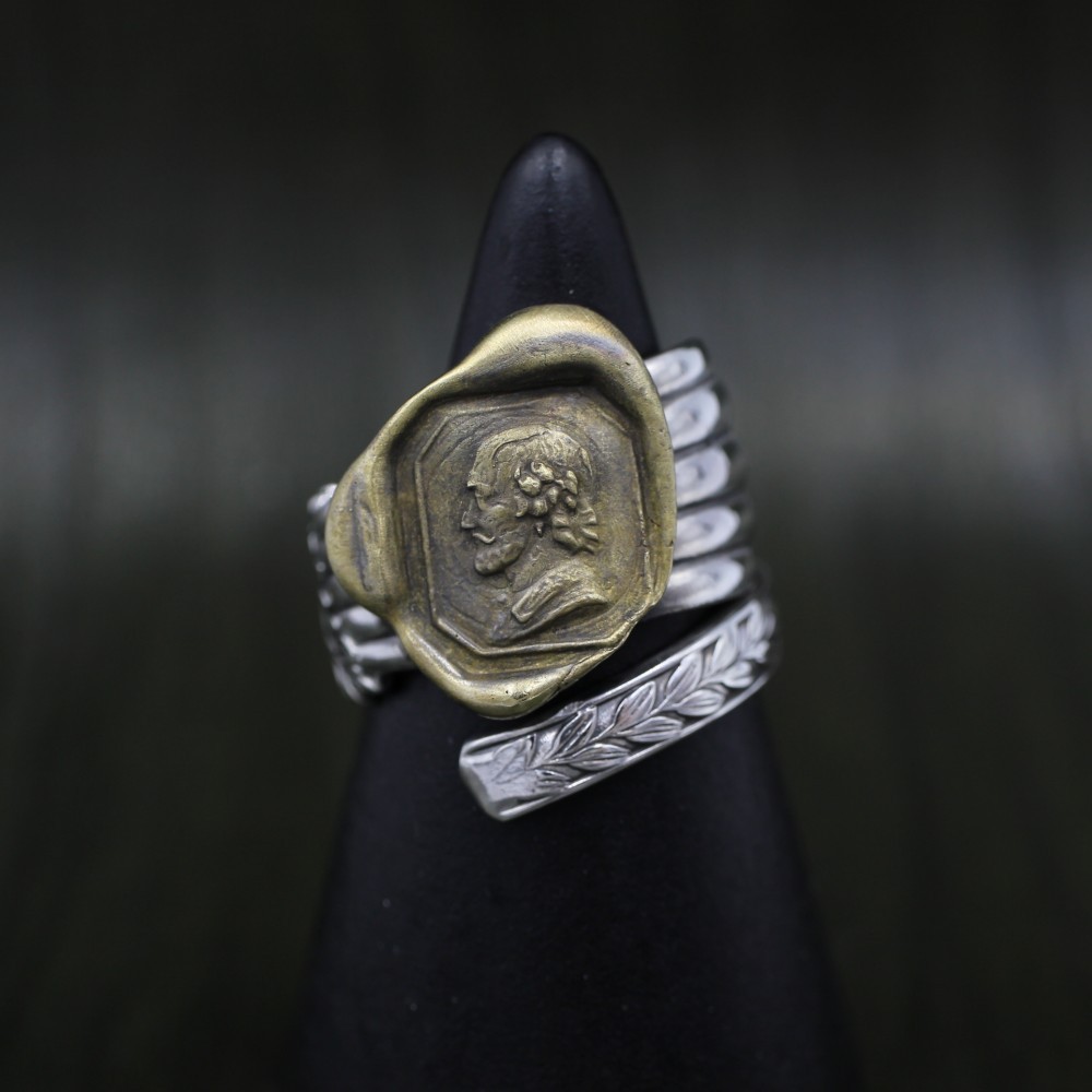 高貴な老人の横顔｜ヴィンテージ｜真鍮｜シルバー｜スプーンリング｜封ろう｜シーリングスタンプ｜月桂樹｜大人カジュアル｜意匠