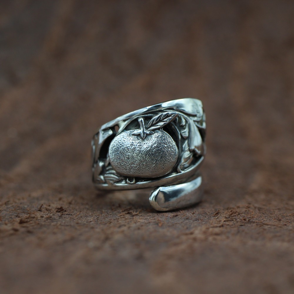 みかん｜ヴィンテージ｜シルバー｜スプーンリング｜蜜柑｜果物｜透かし彫り｜唐草｜あまくない｜果物だけに｜個性的