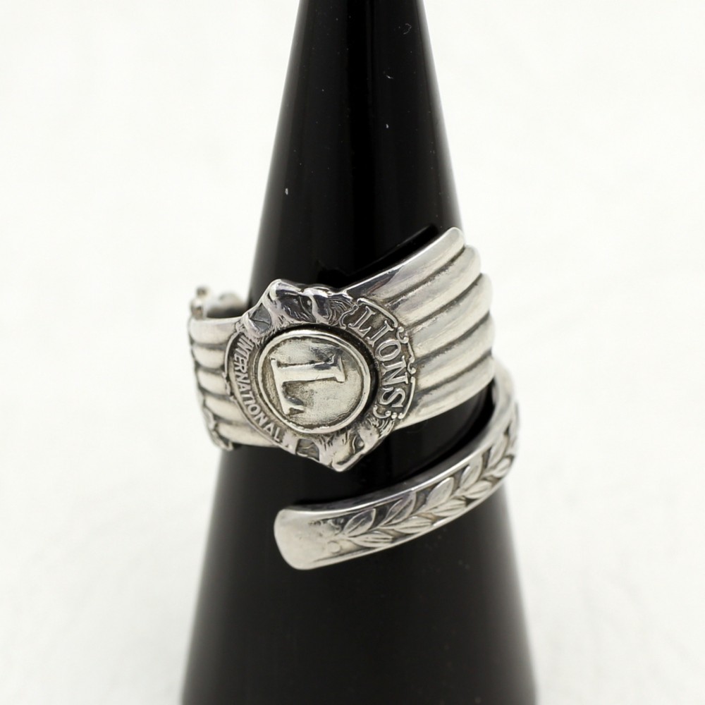 ライオンズクラブ｜ヴィンテージ｜シルバー｜スプーンリング｜獅子｜虎｜動物｜月桂樹｜唐草｜草木｜自然｜慈善団体｜個性的