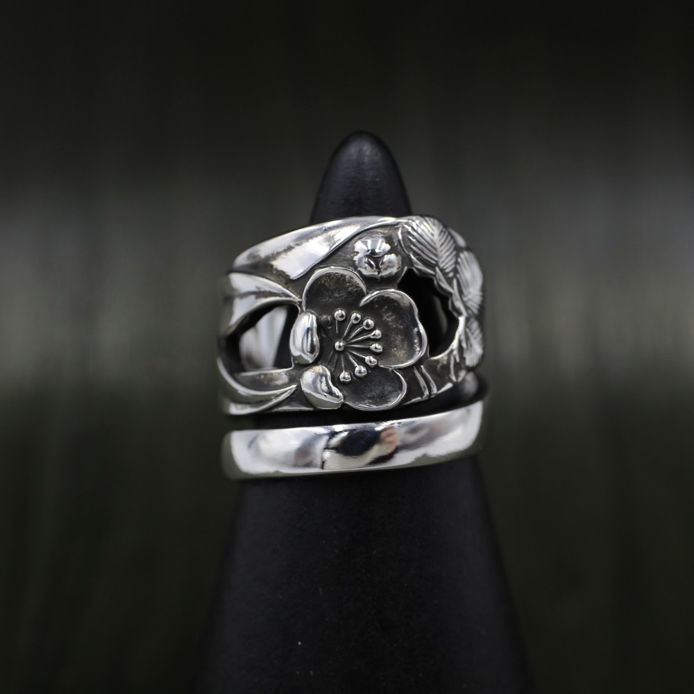 松竹梅｜Medium｜ヴィンテージ｜シルバー｜スプーンリング｜春の花｜季節｜祝い事｜和風アクセサリー｜和モダン｜伝統