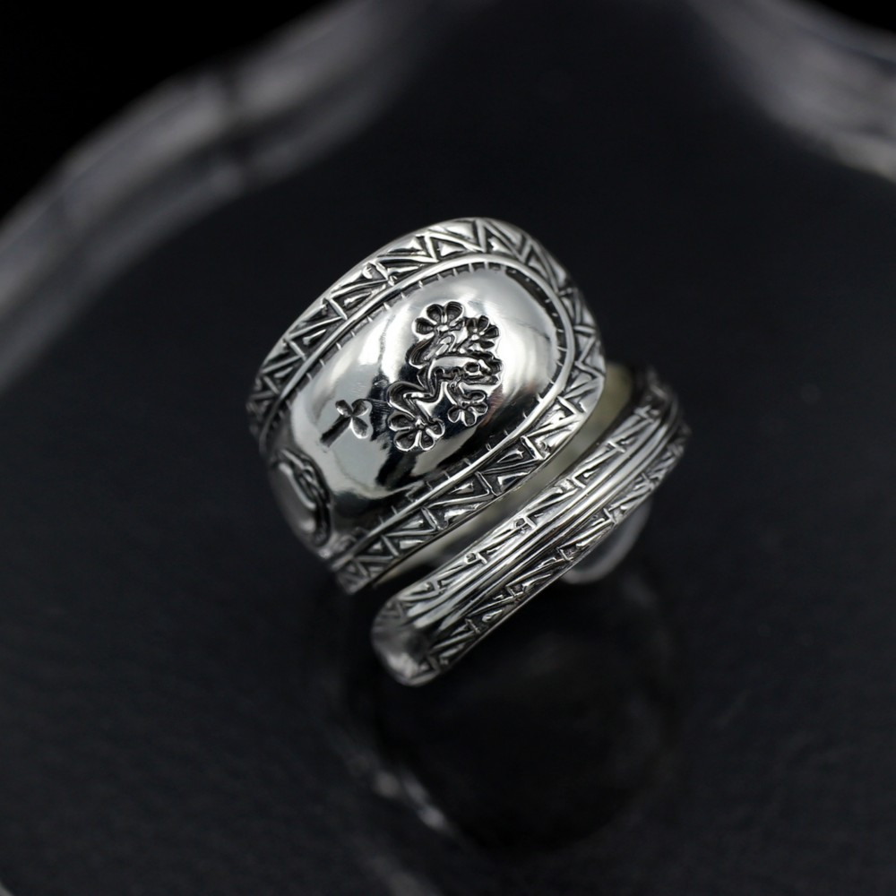 蛇と蛙｜ヴィンテージ｜シルバー｜スプーンリング｜刻印｜コミカル｜ウロボロス｜かわいい｜キャラクター｜