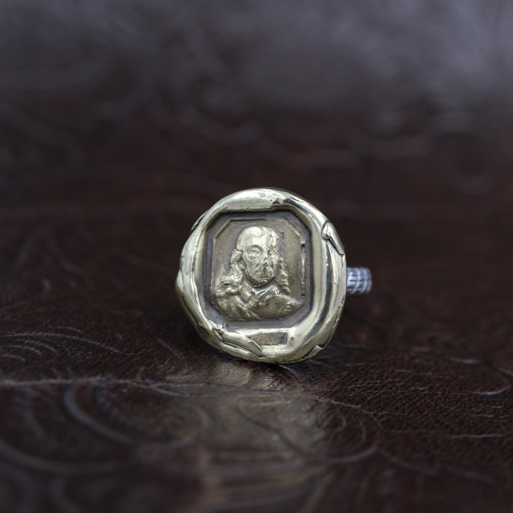 貴族の男の肖像：真鍮の封蝋と銀の指輪｜アンティーク｜シルバーリング｜真鍮｜一点もの｜個性的｜封ろう｜シーリングワックス