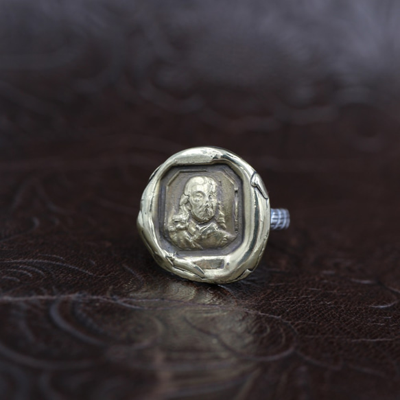 貴族の男の肖像：真鍮の封蝋と銀の指輪｜アンティーク｜シルバーリング