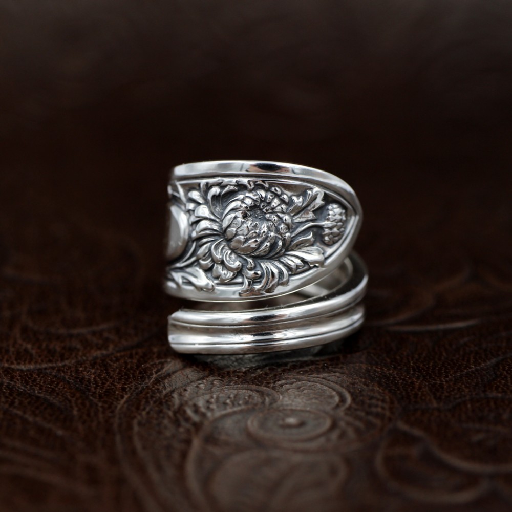 洋菊｜シルバー｜スプーンリング｜花｜綺麗｜上品｜トラッド｜モード｜大人カジュアル｜美麗｜一点物｜個性的