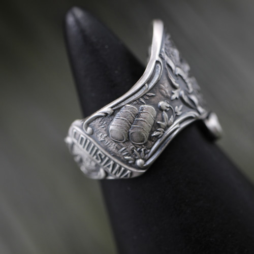 Old Tiffany スプーン リング 鳥と花々