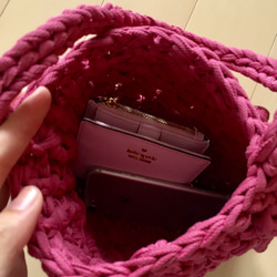 春色ピンク♡パフコーン編みのバッグ♡ズパゲッティ 4枚目の画像