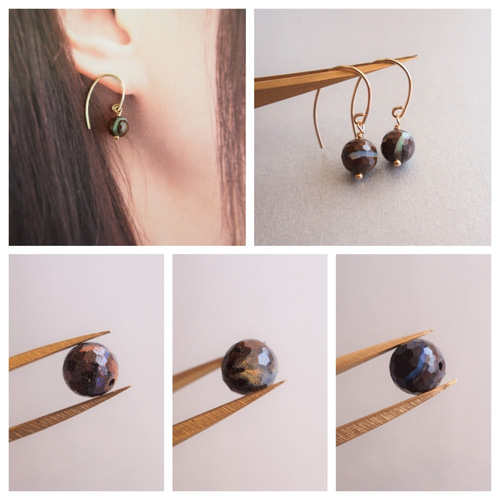 ☆数量限定販売☆希少石 ボルダーオパール AAA 14kgf 珈琲色のピアス