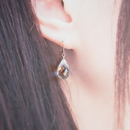 ☆大粒 天然クリスタル（水晶）AAA 14kgf ドロップピアス（イヤリング 