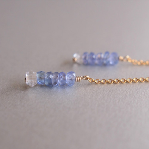 14kgf タンザナイトとハーキマーダイヤモンド 紅碧色の天然石ピアス