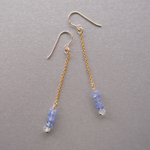 14kgf タンザナイトとハーキマーダイヤモンド 紅碧色の天然石ピアス