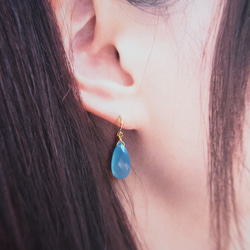 14kgf 寶石品質可選天藍玉髓天然石耳環（耳環可更換） 第3張的照片