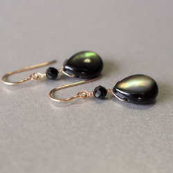 14kgf優質黑珍珠貝殼黑貝和黑尖晶石黑色天然石耳環（耳環可更換） 第4張的照片