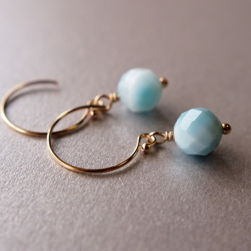 14kgf 輝くラリマー 海色の一粒ピアス ピアス（フック・チェーン