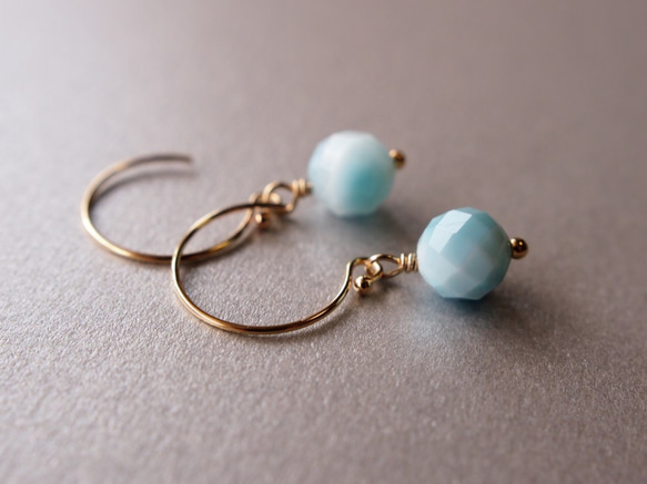 14kgf 輝くラリマー 海色の一粒ピアス ピアス（フック・チェーン