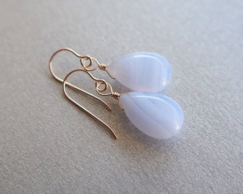 レースアゲートピアス 14kgf ブルーレースアゲート（瑪瑙）AA 淡藤色のピアス（イヤリング