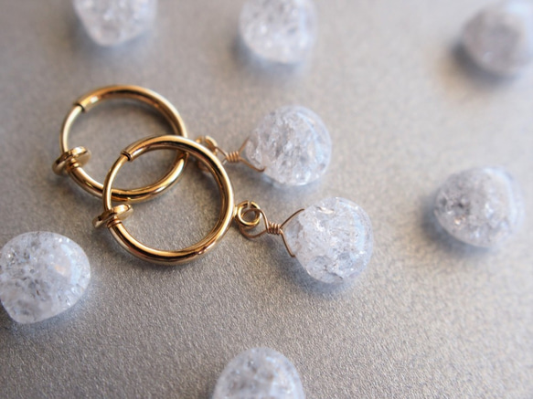 ☆四月誕生石☆裂紋水晶AAA（天然水晶）透明冰耳環（無孔耳環可以更換） 第1張的照片