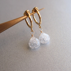 ☆四月誕生石☆裂紋水晶AAA（天然水晶）透明冰耳環（無孔耳環可以更換） 第2張的照片