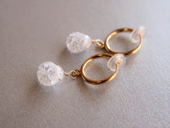 ☆四月誕生石☆裂紋水晶AAA（天然水晶）透明冰耳環（無孔耳環可以更換） 第4張的照片