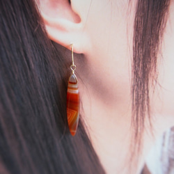 ☆數量有限☆大號瑪瑙（條紋瑪瑙）瑪瑙14kgf深色葉子耳環（可更換耳環） 第3張的照片