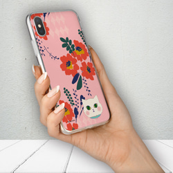 【再販】レトロ花柄 白ねこ ピンク iPhoneケース android スマホケース ほぼ全機種対応 cat100 2枚目の画像