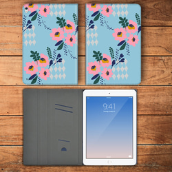 レトロ　花柄　ブルー　iPad ケース タブレット iPadmini4 android　多機種対応　flow110 3枚目の画像