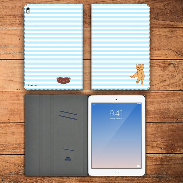 お座り猫 ボーダー ブルー iPad ケース タブレット iPad mini4 android　cat230 3枚目の画像