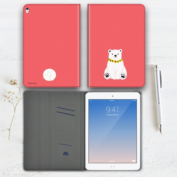 ひまわりとシロクマ ピンクレッド iPad タブレット android 多機種対応 sirokuma110 3枚目の画像