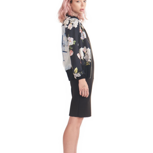 左右対称花柄プリント ボンバージャケット スカジャン風 1点もの