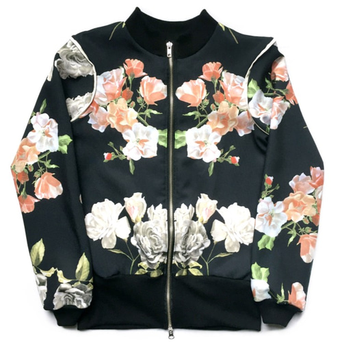 左右対称花柄プリント ボンバージャケット スカジャン風 1点もの