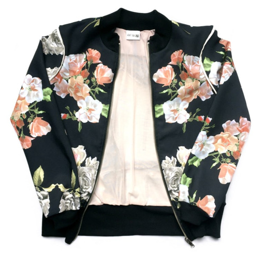 左右対称花柄プリント ボンバージャケット スカジャン風 1点もの
