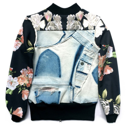 左右対称花柄プリント ボンバージャケット スカジャン風 1点もの