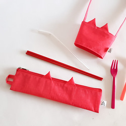 Ariel's wonderland/草莓貓/環保餐具袋+飲料提袋/獨享組 第2張的照片