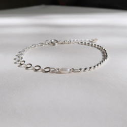 925純銀 不對稱 橢圓珠鍊 小米粒珍珠 客製化 刻字 手鍊 第8張的照片