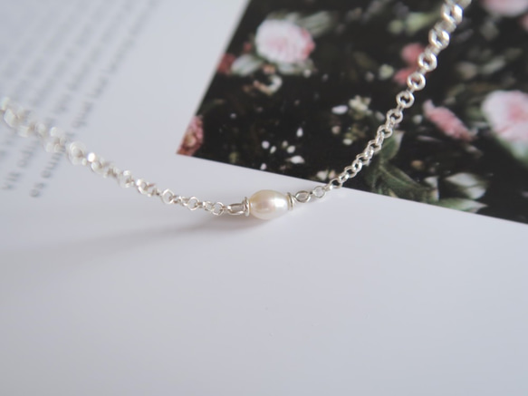 925純銀 微光 橢圓單顆米粒 珍珠 圓牌 客製化 刻字 項鍊 鎖骨鍊 第8張的照片