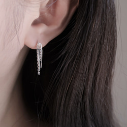 25純銀 極簡小流蘇 輕耳飾 耳環 耳夾 一對 第1張的照片
