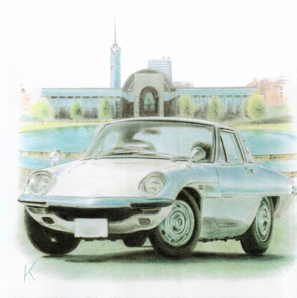 車のある風景 夏 パステル・色鉛筆イラスト 1枚目の画像