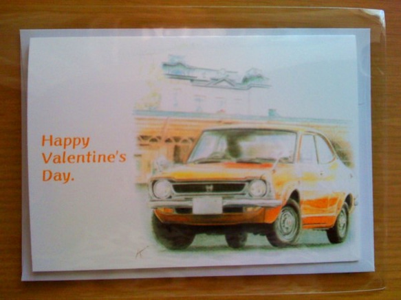 バレンタインデーカード 車 パステル色鉛筆イラスト 3枚目の画像