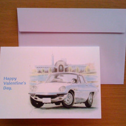 バレンタインデーカード 車 パステル色鉛筆イラスト 2枚目の画像