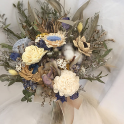窗台前的洛特絲 / 自然感 灰藍黃大地色調 - 乾燥捧花 Bridal bouquet 第2張的照片