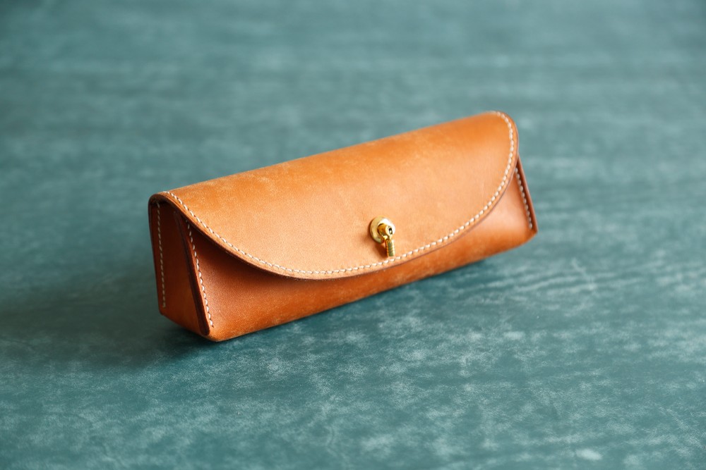 本革手作りペンケース 筆箱 プレゼント 三角型 総手縫い