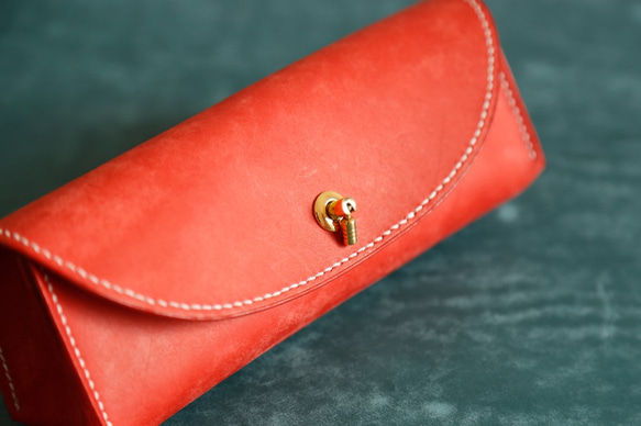 真皮手工製作筆盒、鉛筆盒、禮物、三角形、全手工縫製 第2張的照片