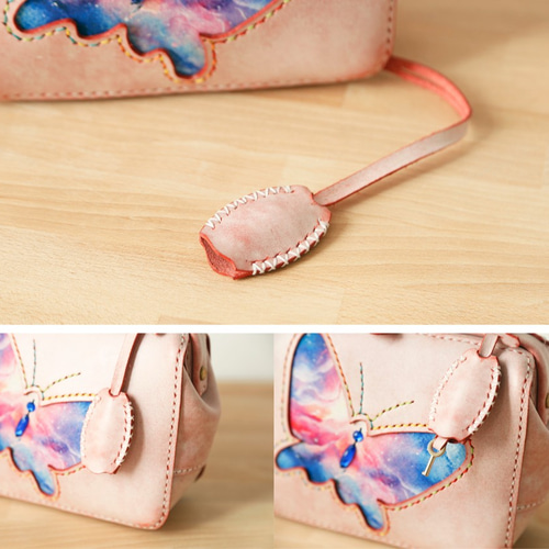 【ハンドメイド】がま口バッグ　 キラキラ蝶々　2点セット　 #413 蝶々】がま口バッグ 本革手作りのレザーショルダーバッグ 総手縫い