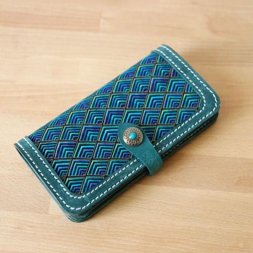 切線派】☆特別版 ☆牛革二つ折り手作り手縫い写真いれ長財布 総手縫い  