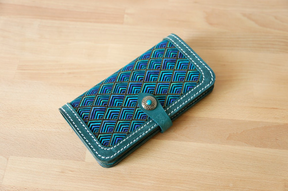 切線派】☆特別版 ☆牛革二つ折り手作り手縫い写真いれ長財布 総手縫い  