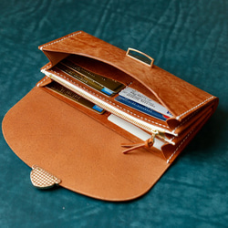 長財布 レディース 革 大容量 牛革手作り手縫い収納オルガン長財布 総手縫い 8枚目の画像