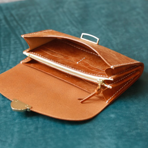 カンジアン未使用タグ箱付PRARIE日製牛革製パティーヌL字ファス長財布茶 ブラウン レディースウォレット 長財布 高品質の牛革 ウォレット